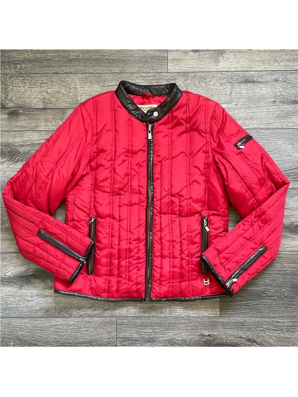 Michael Kors Red Quilted Puffer Jacket with Black Trim